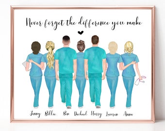 Nurse Team Gift, Personalised Nurses Print, Nurse Retirement Gift, Thank you nurse gift, Present for Nurses, Nurse Group Portrait