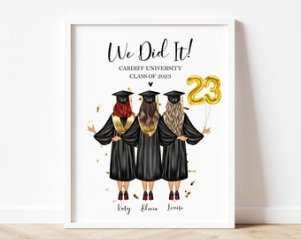 Personalised Graduation Print, Graduation Friends Gift, University Friends Graduation Print, Gifts For Her, Custom Graduation Gift