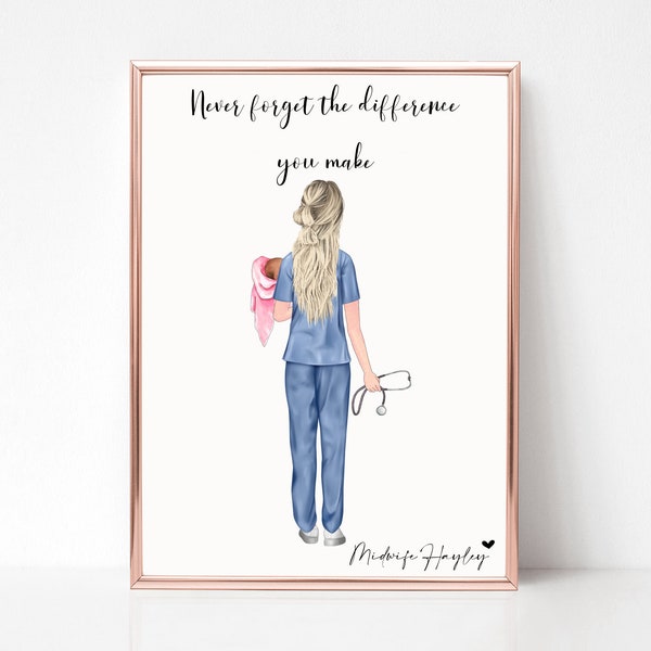 Personalised Midwife Print, Nurse Print, Thank you gift, Best Friend Print, Doctor Print, Scrub Life, Thank you nurse, Nurse Team