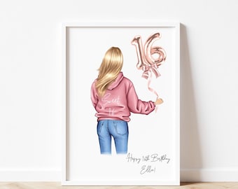 16th Birthday Gift for her, Personalised Birthday Print, Sweet 16, Sixteenth Birthday Present Ideas