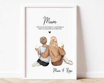 Cadeau personnalisé fête des mères, impression mère fille, cadeau d'anniversaire pour maman, cadeau maman, cadeau fête des mères, cadeau de Noël pour fille maman