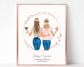 Best Friends Drawing Etsy Best Friends Drawing Etsy