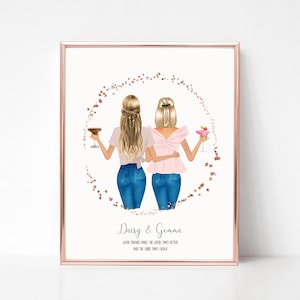 Gift for best friend, Friendship Gift, Birthday Gift for Friend, Illustration Picture, Best Friend Drawing, Friends Print, Personalised Gift