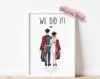 Personalised Couples Graduation Print, Graduation Gift for Boyfriend / Girlfriend, Cute Couples Graduation Gift, Best Friend Graduation