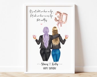 30th Birthday Gift for Friend, Personalsed Birthday Illustration, Custom Bestie Print