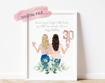 30th Birthday Gift for Friend, Digital Download Print, Print at Home
