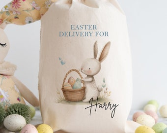 Personalised Happy Easter Treat Bag / Sack, Easter Egg Hunt Trail Bag, Easter Gift Basket / Bucket for Boys and Girls, Easter Present Bag