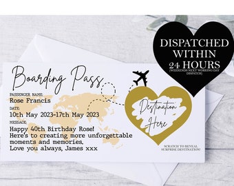 Scratch Reveal Boarding Pass, Personalised Fake Boarding Pass for Surprise Holiday / Destination Trip, Fake Travel Ticket, Fake Plane Ticket