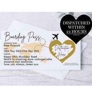 Scratch Reveal Boarding Pass, Personalised Fake Boarding Pass for Surprise Holiday / Destination Trip, Fake Travel Ticket, Fake Plane Ticket