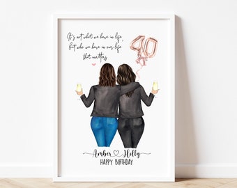 40th Birthday Gift For Her, Personalised 40th Birthday Present, Best Friend Print