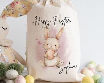 Personalised Happy Easter Treat Bag / Sack, Easter Egg Hunt Trail Bag, Easter Gift Basket / Bucket for Boys and Girls, Easter Present Bag