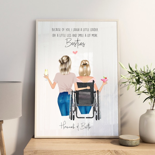 Wheelchair Best Friend Print, Personalised Sisters Print, Wheelchair User Friendship Print, Customised Print