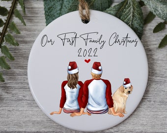 Adorno navideño personalizado "Nuestra primera mascota familiar" 2026, adorno personalizado para perros y pareja.