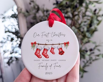Personalised First Christmas as a Family of 4 Bauble, Baby First Christmas Tree Ornament, 1st Xmas Ornament 2025