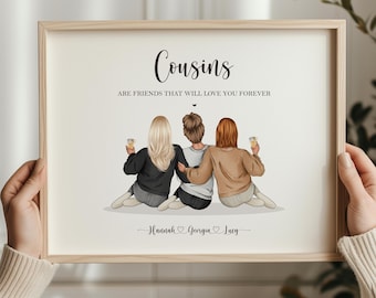 Cousins Gift, Personalised Print for Cousin, Gift for Her, Cousins Custom Birthday Gift, Christmas Present for Cousin, Group Cousins Print