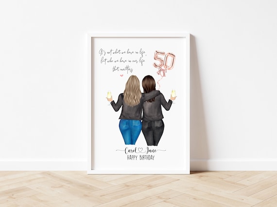 Personalized 50th Birthday Gift for Friend, Custom Bestie Portrait Art Print