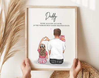 Impression personnalisée papa fille, cadeau personnalisé pour la fête des pères, art papa nous appartient, Illustration de portrait de famille