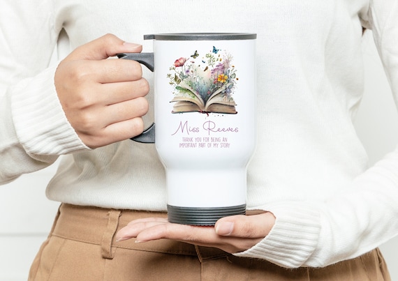 Personalized Floral Teacher Travel Mug: Stainless Steel Insulated Mug