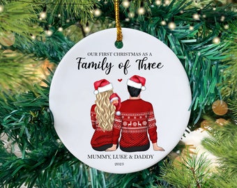 Our First Christmas as a Family of Three Bauble, Personalised Family Bauble, Our First Family Christmas Decoration