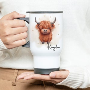 Personalised Highland Cow Travel Mug