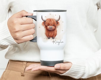 Personalised Highland Cow Travel Mug