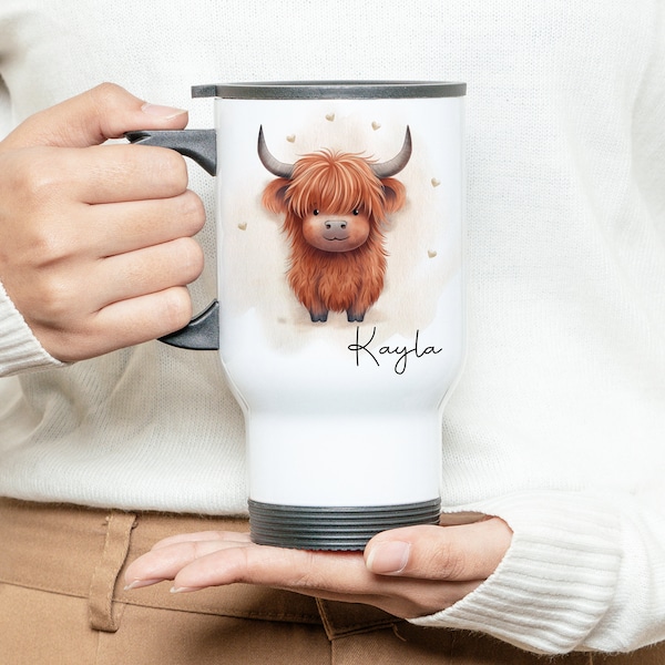 Personalised Highland Cow Travel Mug