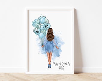 Personalised Birthday Print for Girl, 16th, 18th, 21st, 30th Birthday Print, Any Age Birthday Portrait for Her