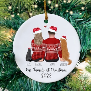 Our Family at Christmas Bauble, Couple and Dog Christmas Decoration, Couples Christmas Tree Ornament
