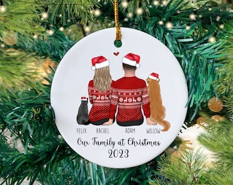 Our Family at Christmas Bauble, Couple and Dog Christmas Decoration, Couples Christmas Tree Ornament