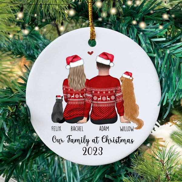 Our Family at Christmas Bauble, Couple and Dog Christmas Decoration, Couples Christmas Tree Ornament