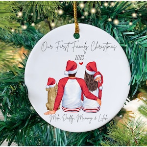 Our First Family Christmas Bauble, Baby's 1st Xmas Tree Decoration, Christmas Gift for New Parents, Family Bauble, Pet Dog Family Bauble, V1