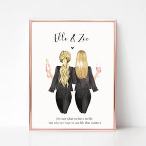 Best Friends Print - Personalised Friendship Drawing, Custom Bestie Cartoon Illustration