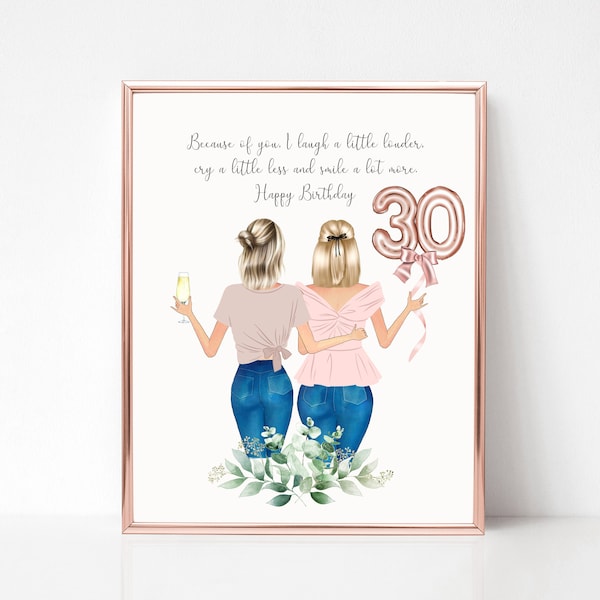 Cadeau du 30e anniversaire pour elle, cadeau pour un ami, cadeau d'anniversaire pour un ami, impression meilleure amie, cadeau de l'amitié, cadeau d'anniversaire personnalisé