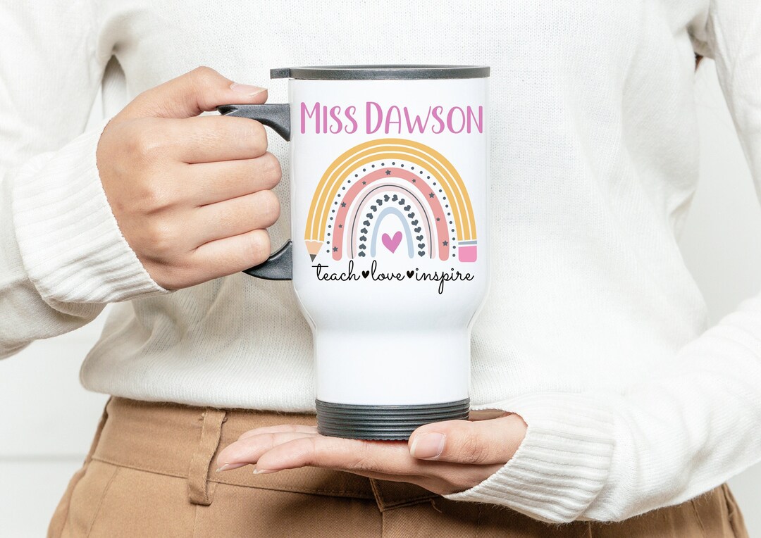Personalized Rainbow Teacher Travel Mug Stainless Steel Insulated Mug personalized-rainbow-teacher-travel-mug-stainless-steel-insulated-mug