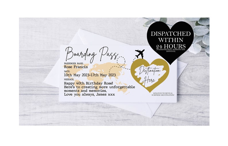 Scratch Reveal Boarding Pass, Personalised Fake Boarding Pass for Surprise Holiday / Destination Trip, Fake Travel Ticket, Fake Plane Ticket image 1