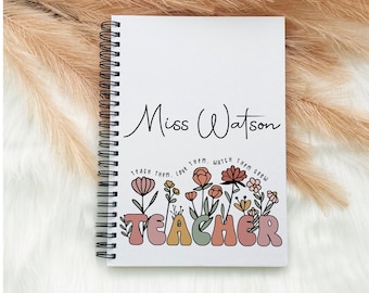Personalised Name Teacher Notebook, Thank You Gifts for Teacher, Teaching Assistant Nursery Gift