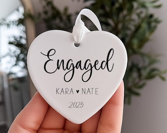 Personalised Ceramic Heart Engagement Gift, Engaged Christmas Ornament