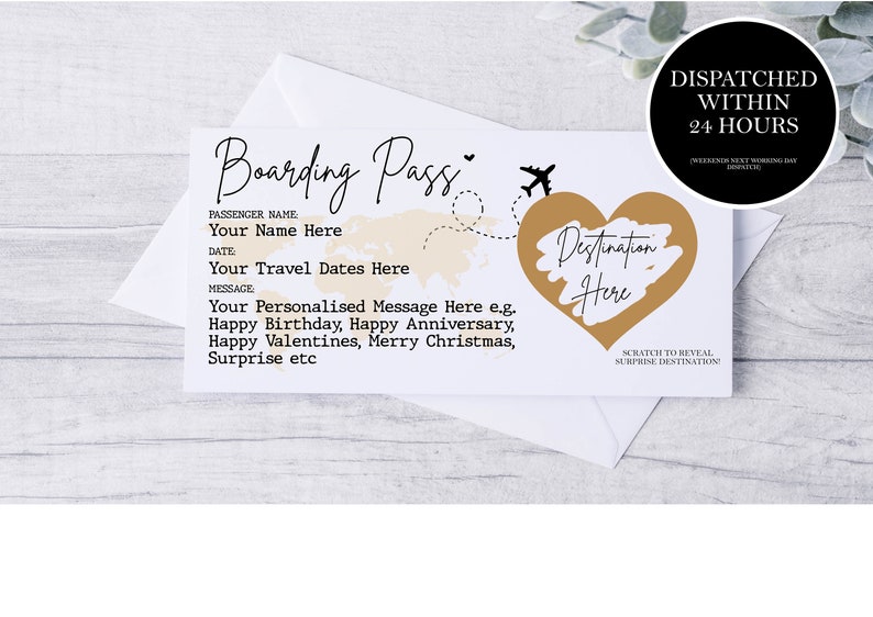 Scratch Reveal Boarding Pass, Personalised Fake Boarding Pass for Surprise Holiday / Destination Trip, Fake Travel Ticket, Fake Plane Ticket image 5