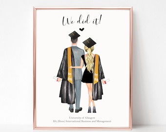 Personalised Couple Graduation Print, Custom Illustration