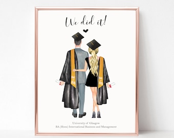 Personalised Couples Graduation Print, Graduation Gift for Boyfriend / Girlfriend, Cute Couples Graduation Gift, Best Friend Graduation