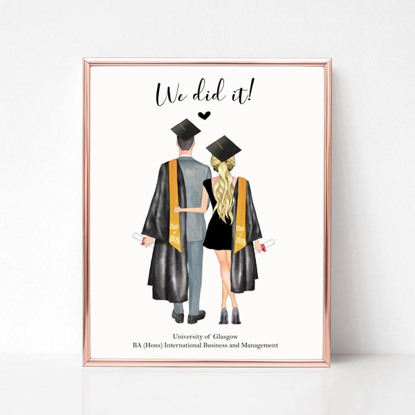 Personalised Couples Graduation Print, Graduation Gift for Boyfriend / Girlfriend, Cute Couples Graduation Gift, Best Friend Graduation