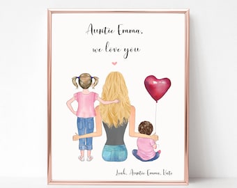 Personalised Auntie Gift, Custom Niece/Nephew Print, Family Portrait, Birthday Gift
