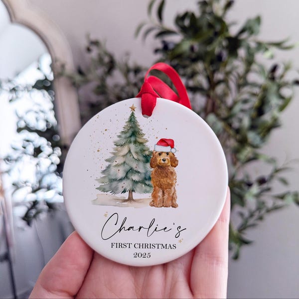 Personalisierte Hunde erste Weihnachtskugel, 1. Weihnachtsbaumschmuck des Welpen, mehrere Rassen verfügbar - wischen, um zu sehen
