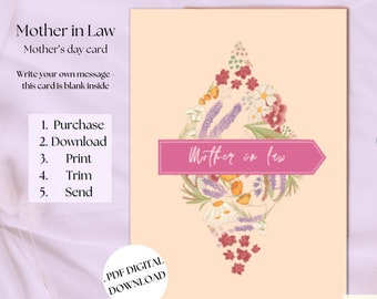 Suegra / MIL / Día de la Madre / Tarjeta Imprimible / Tarjeta Domingo de Maternidad / 7x5 pulgadas / Tarjeta de Ilustración Floral / Descarga Digital