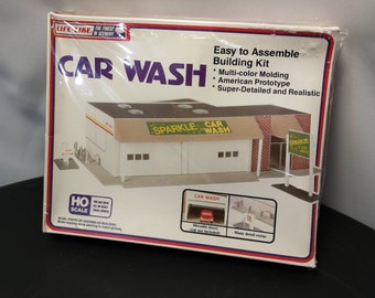 Life-Like 1361, Car Wash, Plastic Building Kit, HO Scale, train model, electric train, train accessories, vintage toy train, train scenery