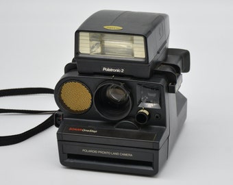 Vintage Polaroid Pronto Camera with external flash - sonar onestep, autofocus polaroid, vintage polaroid film, sx70 film, vintage camera