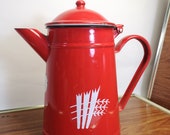 vintage enamel metal teapot - orange retro kettle, retro kitchen, vintage kettle, retro kitchen decor, retro home decor, enamel metal