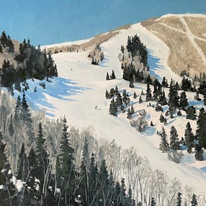 Park City Bluebird Day Ski Print – Park City Utah Ski Art, Winter Mountain Painting, Ski Resort Wall Decor, Snowboard Artwork