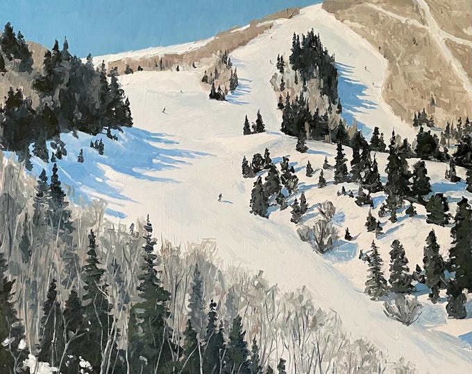 Park City Bluebird Day Ski Print – Park City Utah Ski Art, Winter Mountain Painting, Ski Resort Wall Decor, Snowboard Artwork
