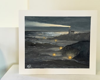 Let the Lower Lights Be Burning – Christian Lighthouse Print, Brightly Beams our Father's Mercy,